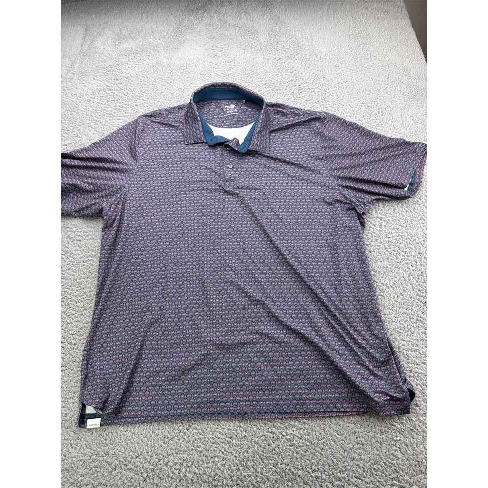 Puma Golf Polo Shirt Mens 2XL XXL Blue Palm Tree Print Stretch Performance